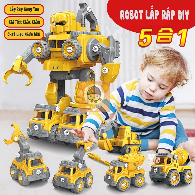 Bộ đồ chơi lắp ghép Robot biến hình,xe tải xe công trình 5in1,cho bé phát triển toàn diện.