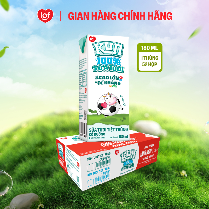 100% sữa tươi KUN ít đường thùng 48 hộp x 180ml