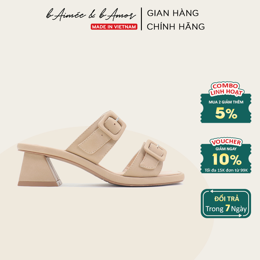 Guốc cao gót mules nữ đế vuông đẹp dáng sandal cao 5p mũi vuông quai ngang