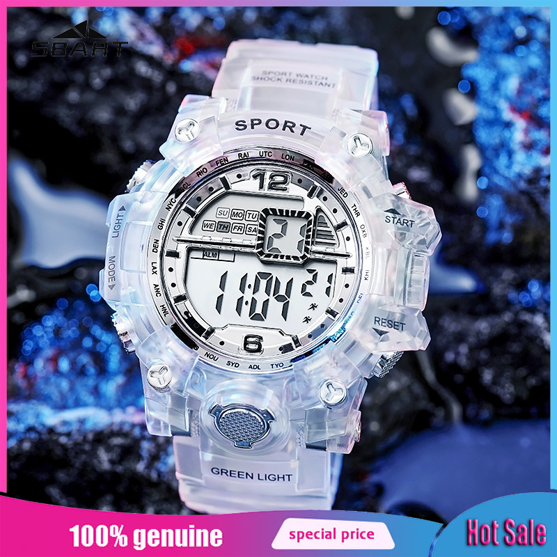 Trendy Transparent Sport Digital Watch for Men, Water Resistant with Large Display ราคา 92 บาท*ส่งฟรี