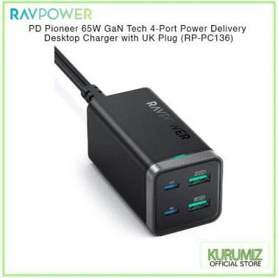 RAVPower PD Pioneer 65W GaN Tech 4-Port Power Delivery Desktop Charger with UK Plug (RP-PC136)