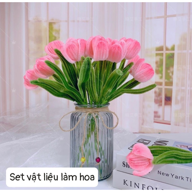 Set tự làm Hoa tulip 16 bông, làm hoa kẽm nhung, nhiều màu