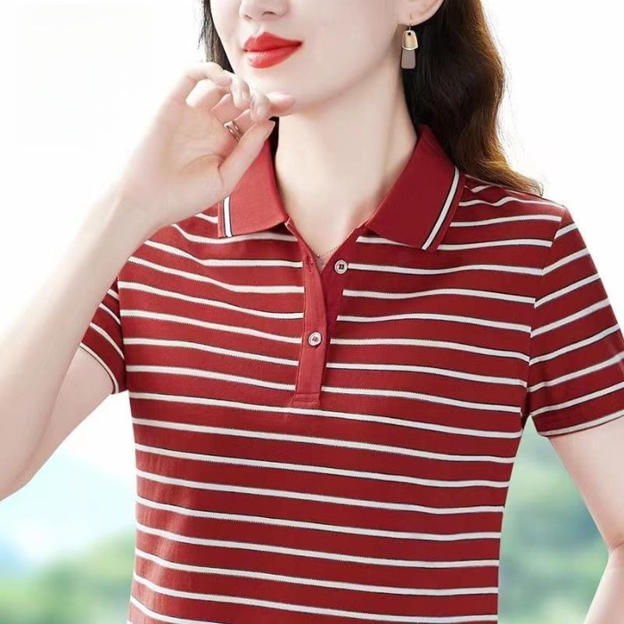 vb Cộc Tay T Áo Sơ Mi Nữ Kẻ Sọc Cổ Bẻ Áo Mẫu Mới Vừa Tôn Dáng Kiểu Tây Rộng Rãi Cho Nữ T Áo Sơ Mi Ng