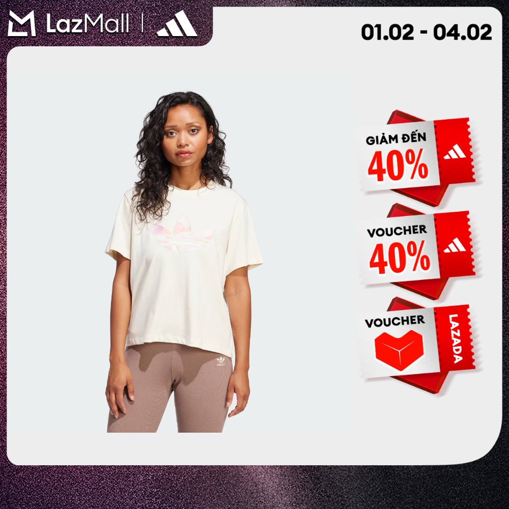 adidas Phong cách sống Áo Thun Lửng Logo Rằn Ri Nữ trắng JI5735