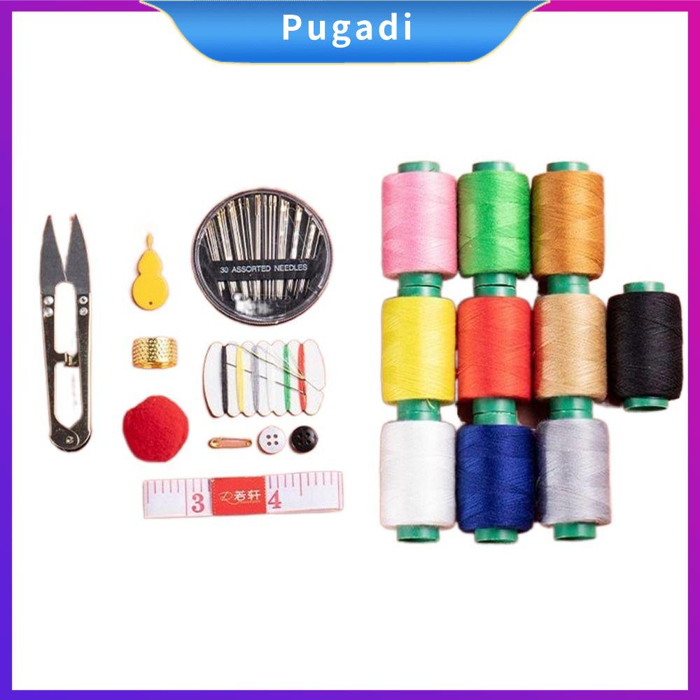 PUGADI Chỉ màu mười Bộ may vá có hộp lưu trữ Tự làm Hộp may vá Di động Dụng cụ sửa chữa tay cho việc khâu chỉ thêu thủ công
