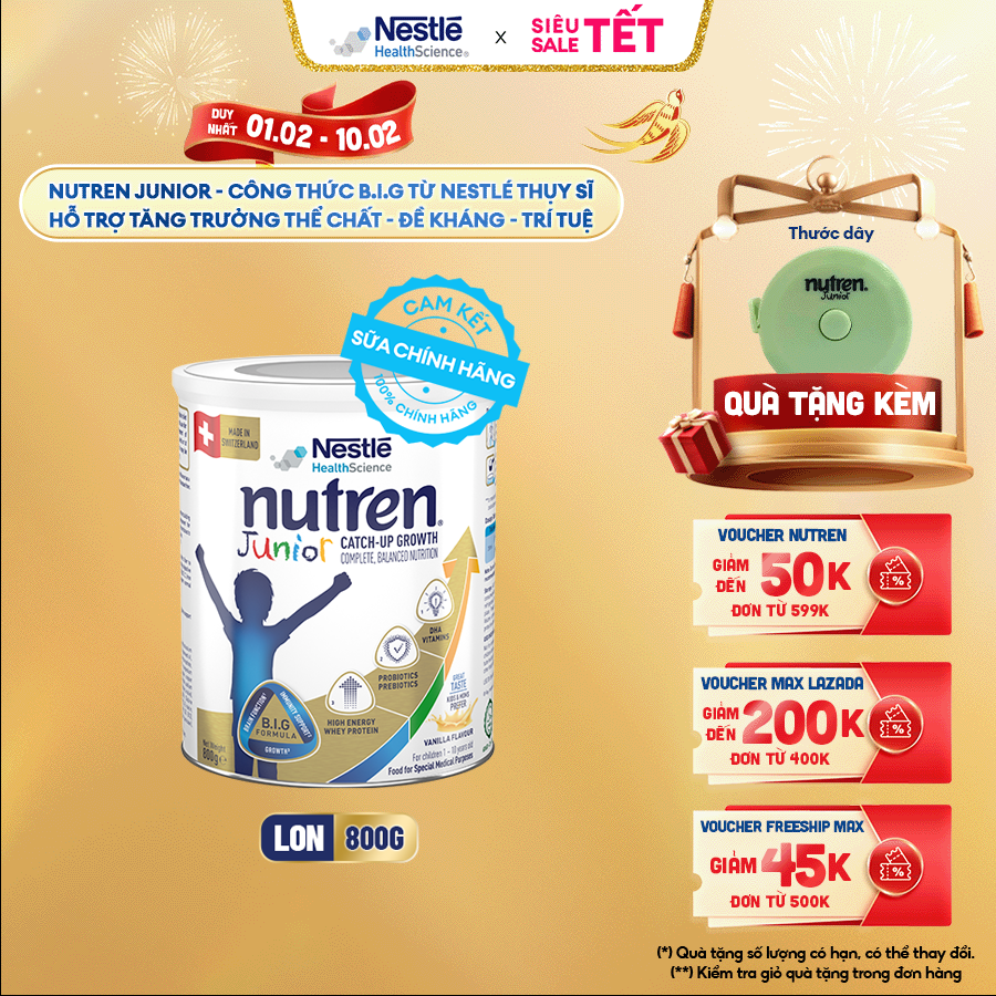 Sữa Bột NESTLÉ NUTREN JUNIOR Xuất Xứ Thụy Sĩ Công Thức BIG Hỗ Trợ Tăng Trưởng Thể ChấtTrí NãoĐề Khán