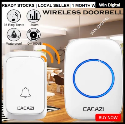 ❤ Hot Selling ❤ CACAZI Wireless Doorbell Waterproof 300M Long Range Smart Door Bell Home 4 Level Volume 38 Chimes LED Flash Doorbell Button Door Bell Gate Alarm Doorbell