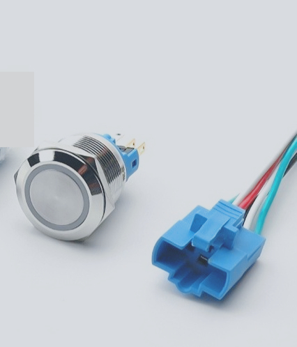 Nút Nhấn giữ Kim Loại 22/25mm GQ22B1 - Tự Khóa/Tự Phục Hồi, Đèn LED, Chống Nước, 12-24V/110-220V Tự Động Hóa - Vòng  xanh Dương - 19mm 110-220v