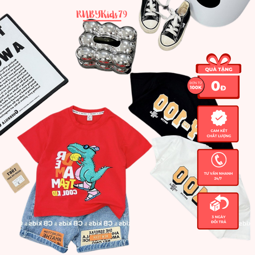 Set Jean bé trai, Quần Jean cho bé trai kèm áo dễ thương - rubykids79