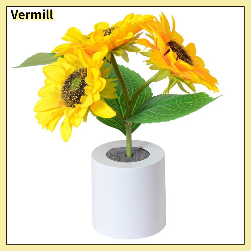 VERMILL Đèn dây đồng Đèn bàn hoa hướng dương Nhựa USB có thể sạc lại Đèn ngủ LED Dây đồng Đèn bên cạnh Phòng ngủ