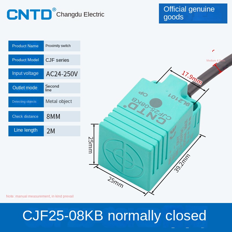 Cảm Biến Tiệm Cận CJF25-08KB CNTD | Tùy Chọn CJF18-05NA/NB/PA/PB/LA - NPN/PNP, 3 Dây DC, Phát Hiện Kim Loại 5-15mm Cho Tự Động Hóa