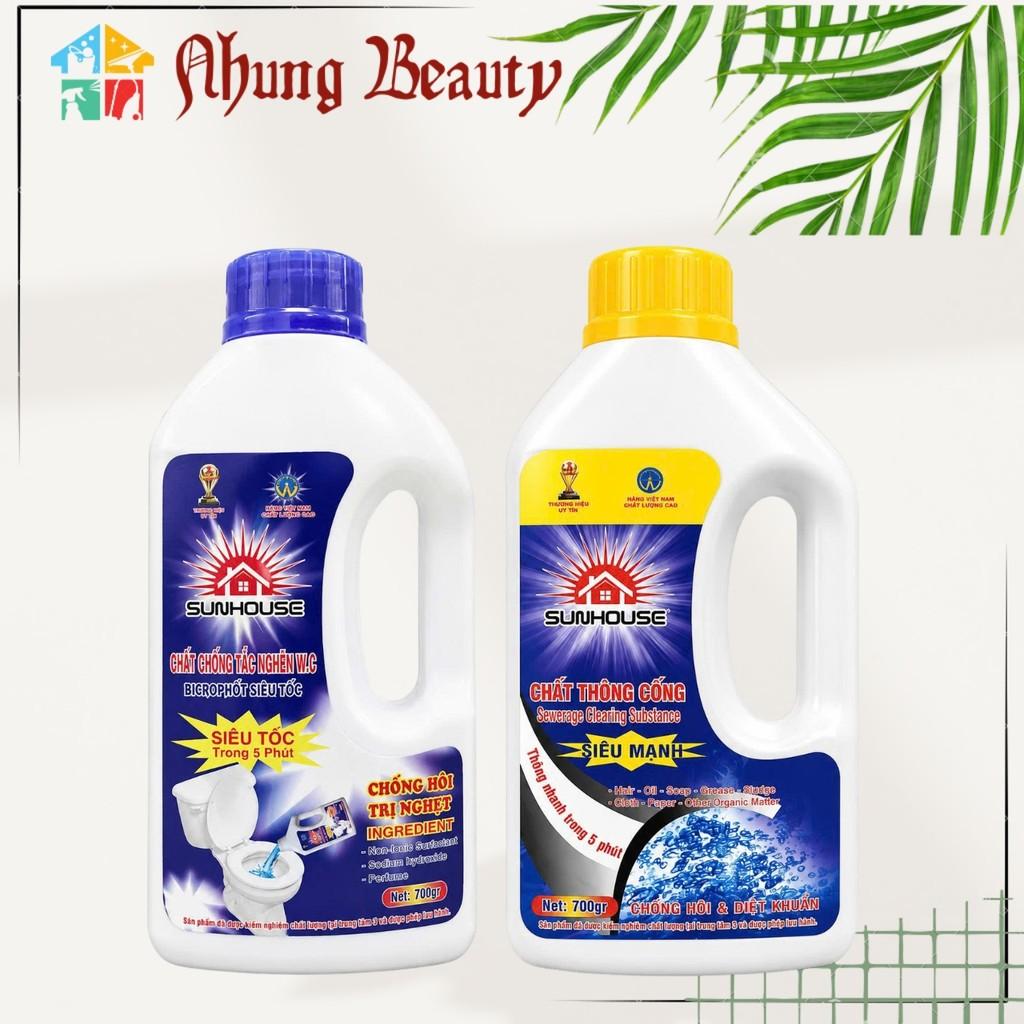 Chất thông cống và cầu Sunhouse dạng nước chai 700ml và 1400ml, trị nghẹt trong Cống nhanh chóng.