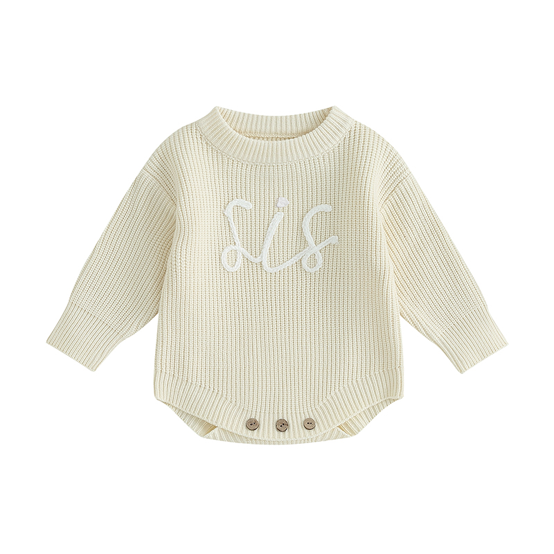 ANFUTON Baby Sweater Romper Long Sleeve Round Neck Letter Embroidery Knit