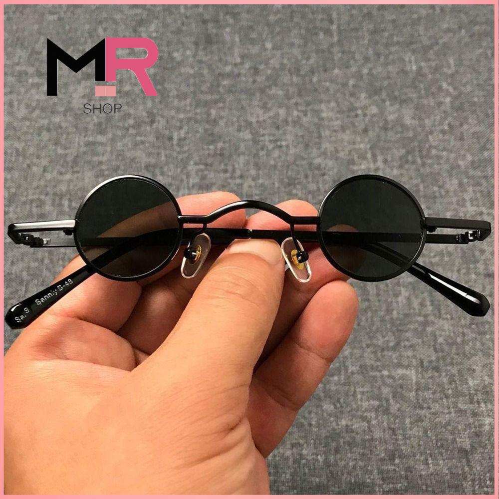 O—S STORE Màu kẹo Kính râm tròn nhỏ UV400 Khung kim loại Kính râm Mini Hoài cổ Kính râm Phong Cách Punk Dành cho nam và nữ
