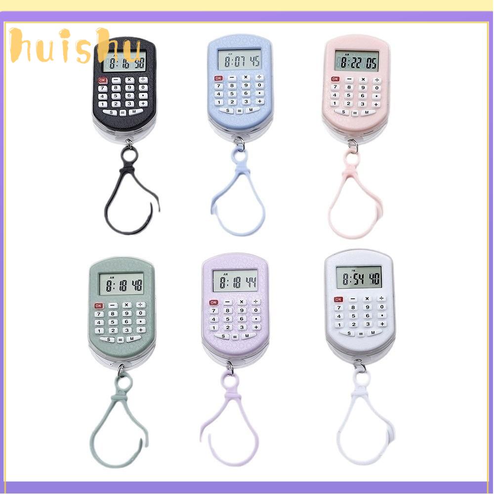 HUISHU Di động Máy tính mini Hiển thị thời gian Hiển thị 8 chữ số Máy tính điện tử Sáng tạo Nút im lặng  dây chuyền máy tính Văn phòng phẩm cho sinh viên