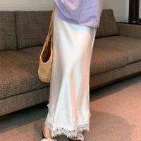 THANKSKY-B Vải giống như satin Váy đuôi cá bằng vải satin Viền ren Màn voan bay bổng Váy cạp cao Thanh lịch Cảm giác mềm mại Đầm maxi Dành cho phụ nữ