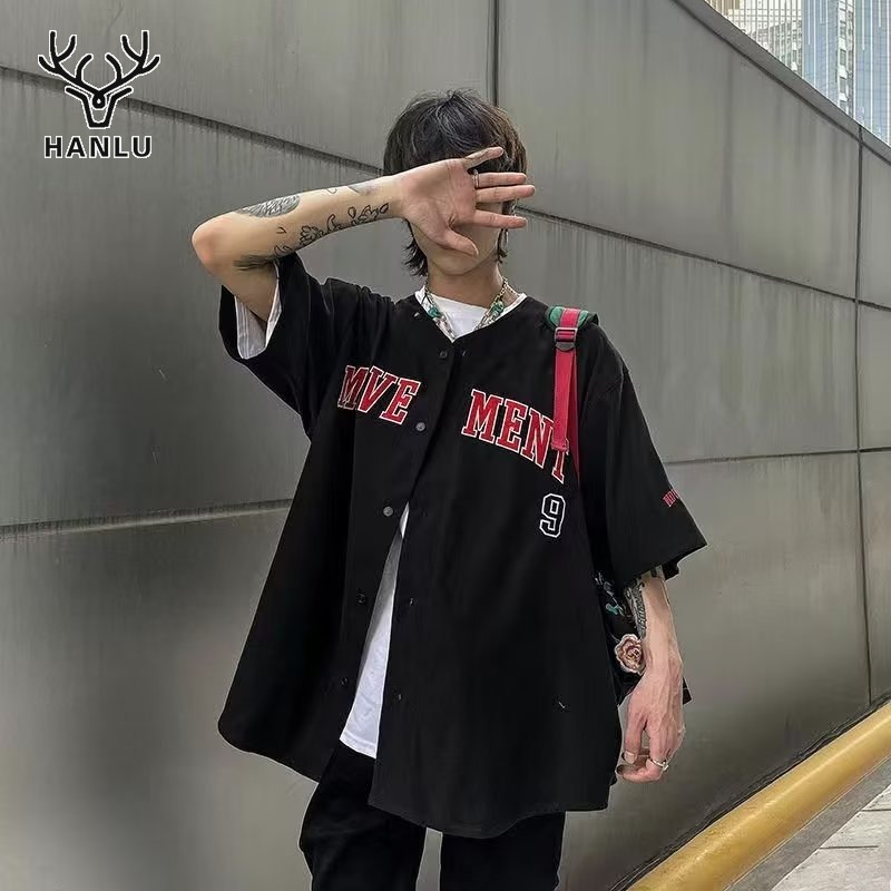 Hanlu áo thun nam Thời trang Xu hướng áo phông nam đẹp áo boy phố Mới Cổ Điển đồng phục bóng chày cho nam ngắn tay Của Và Phụ Nữ Lỏng Lẻo Giản Dị Áo Sơ Mi Top Áo Khoác