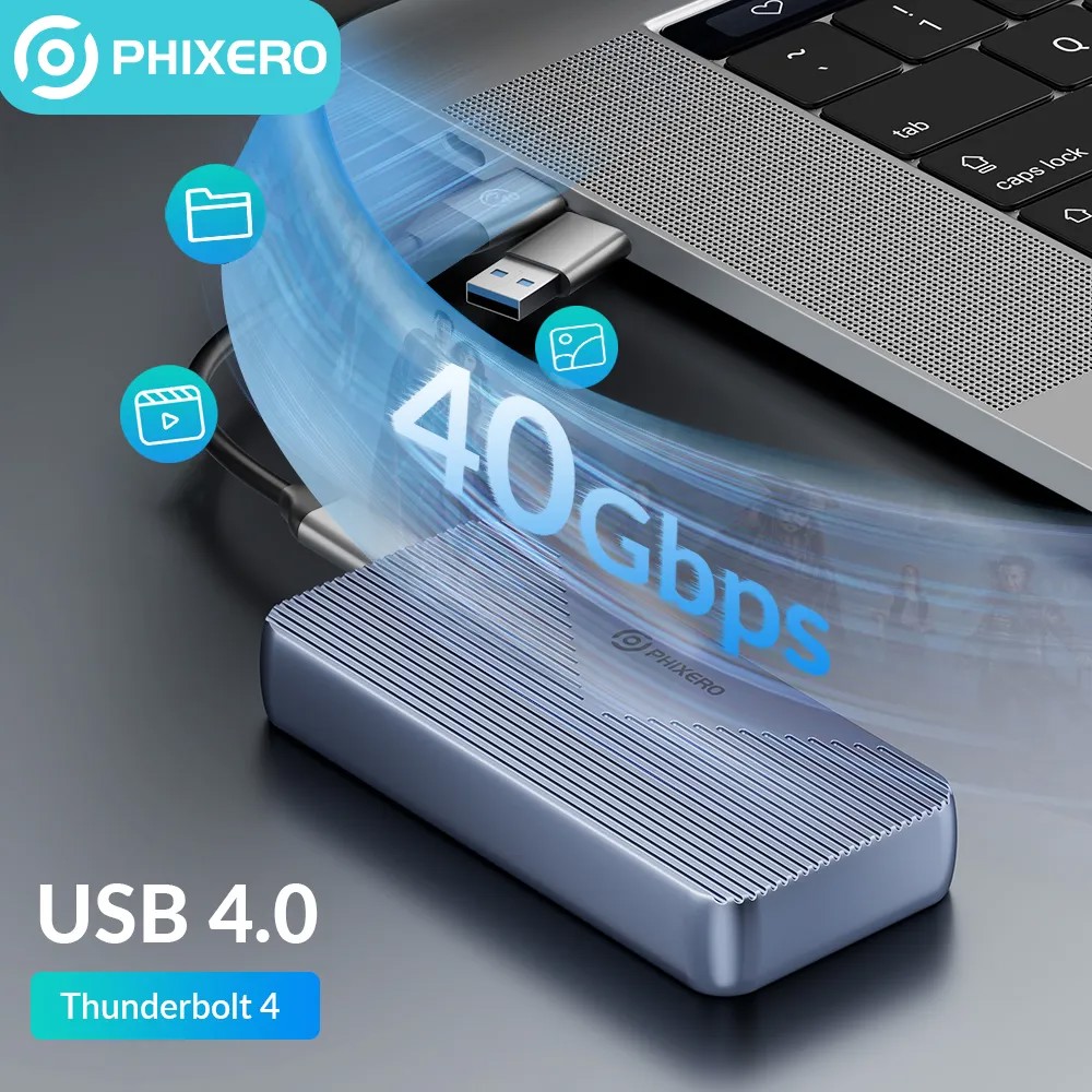 Phixero usb4.0 40Gbps bên ngoài trình điều khiển cứng M.2 NVMe PCIe SSD trường hợp bao vây Tương thích với Thunderbolt 3/4 cho Apple Macbook PC