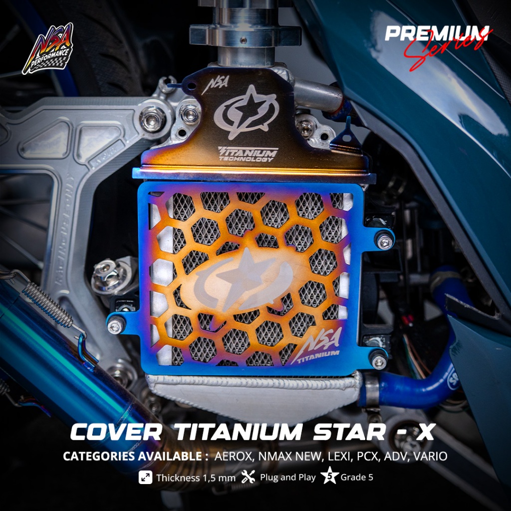 Nsa Premium Series Titanium Radiator Cover Nsa Honeycomb Star-X Gr 5 Vario Aerox Nmax Pcx Adv Stylo Harga 135,000 rupiah*Gratis Ongkir