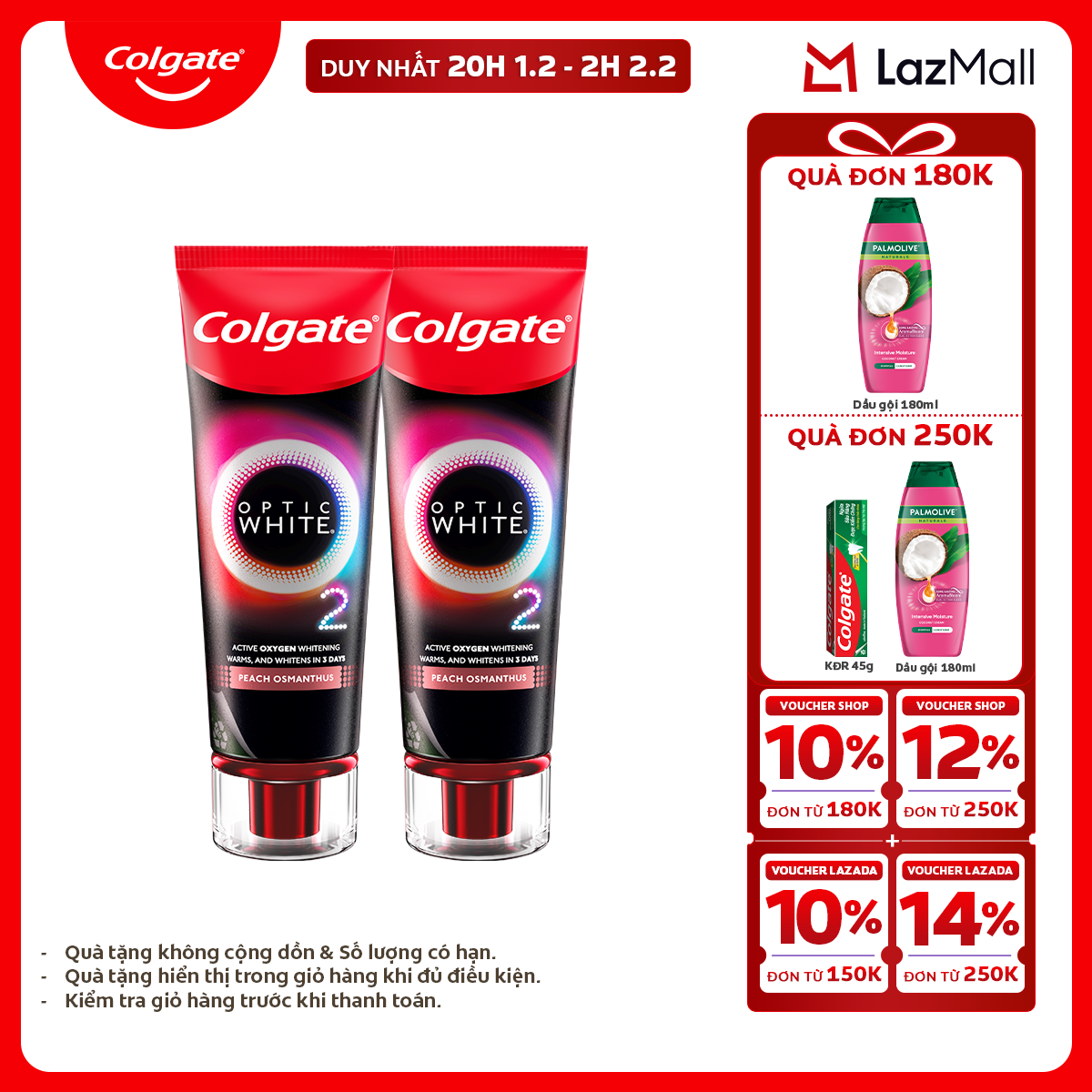 [Chỉ 20H 1.2 - 2H 2.2_X2 Voucher giảm 26%] Bộ 2 Kem Đánh Răng Colgate trắng răng đột phá CHỈ TRONG 3