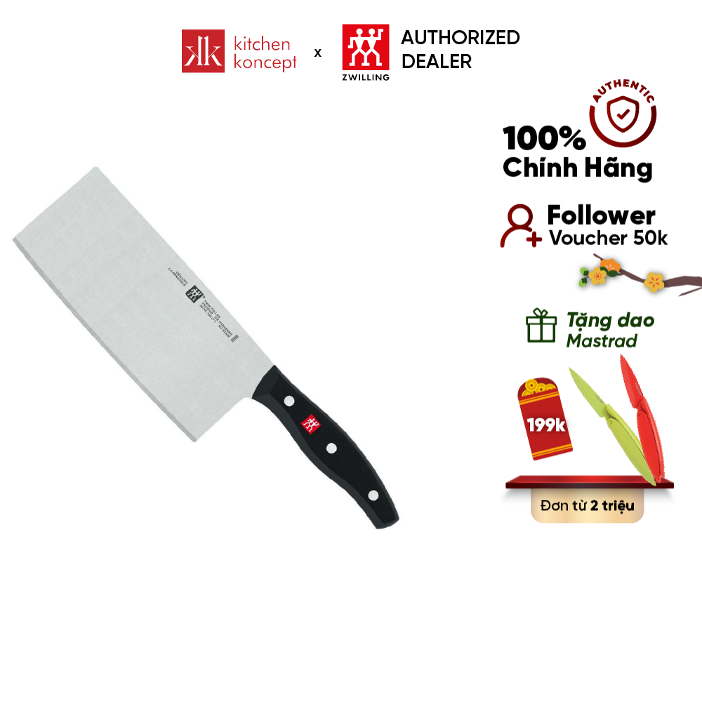 ZWILLING - Dao Chef bản to Twin Pollux - 18cm, được làm bằng thép công thức đặc biệt giúp bạn dễ dàng cắt, thái các loại thịt, cá, rau củ