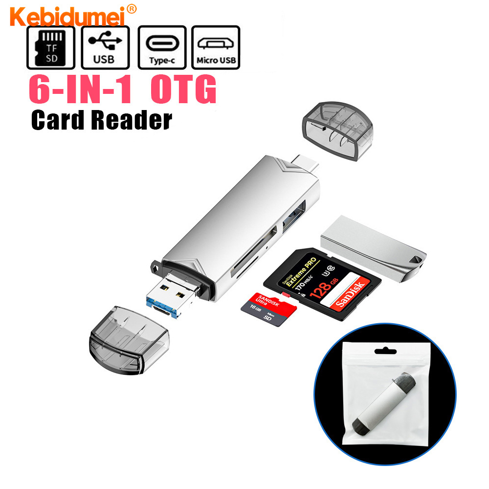 Kebidumei 6 in1 đầu đọc thẻ OTG USB 3.0 để micro USB Type C Bộ chuyển đổi ổ đĩa flash thông minh đầu đọc thẻ nhớ TF Mini máy ảnh SD CardReader