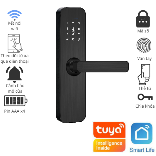 Khóa cửa vân tay S5 WIFI TUYA kết nối app Smartlife/Tuya, hỗ trợ tiếng Việt - Dành cho cửa chung cư