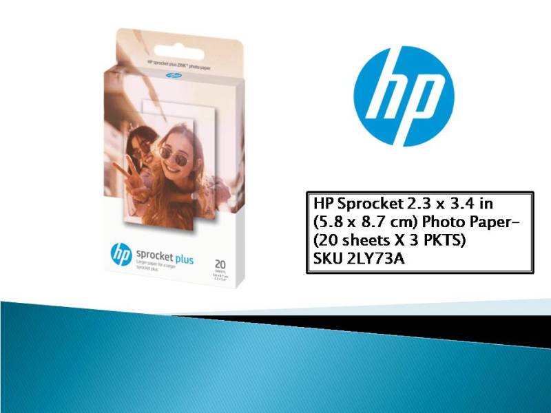 HP Original Sprocket Plus Photo Paper (20sheet X 3 PKTS) Sticky-backed sheets (2.3 X 3.4inch) ZINK PAPER  2LY73A Singapore