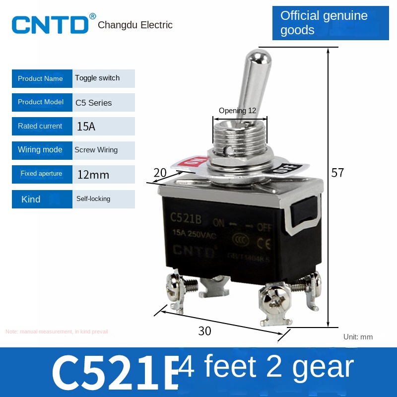 Công tắc gạt Loại Tự Khóa C521B Changde | tùy chọn C511A/C5R12A/C5R22B - Tự Phục Vị/Tự Khóa, 15A, Đa Dạng Model Cho Điều Khiển Công Nghiệp
