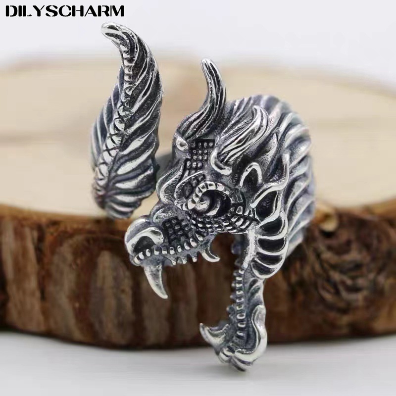 DILYSCHARM Domineering Men's Dragon Ring Silver Plated Open Rings