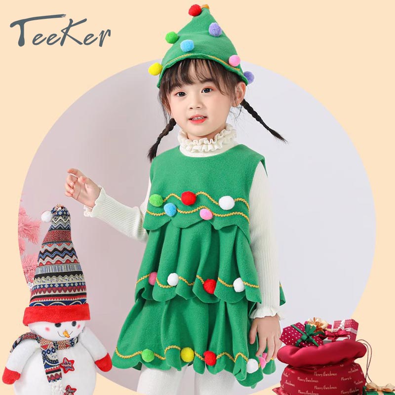 TeekerNew Year Kids Christmas Tree Toddler Baby Green Xmas Clothes Party