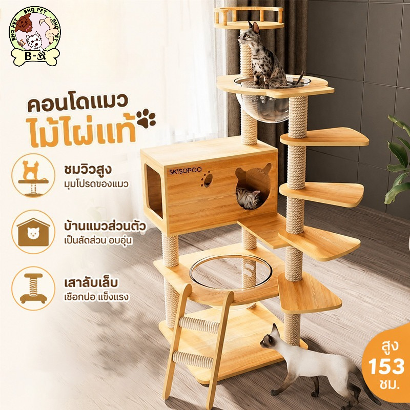 BHQ PET คอนโดแมวเท้าสั้น คอนโดแมวเล็ก โครงปีนแมว บันไดหมุนหลายชั้น ฝนเล็บแมว ปรับแต่งระดับไฮเอนด์ ราคา 2,161 บาท*ส่งฟรี