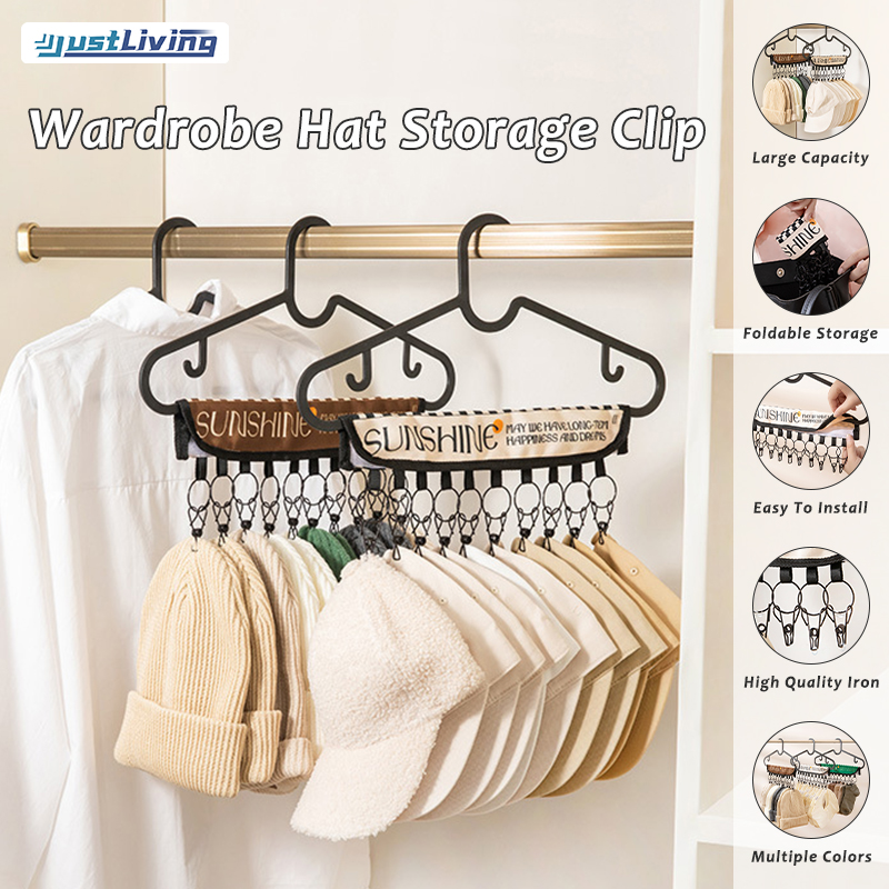 JustLiving 5/10 Clips Hat Organizer Holder for Hanger & Room Closet - Hat Storage Clips for Hang Baseball Hats Rack - Water-Resistant Portable Foldable Hat Storage Clips Fits All Hangers ราคา 161 บาท*ส่งฟรี