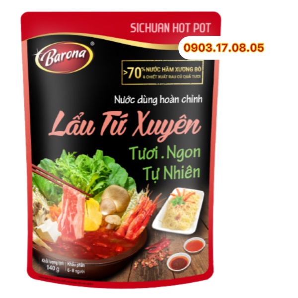 (Hộp 10)Nước dùng hoàn chỉnh Lẩu tứ xuyên Barona (180gr)