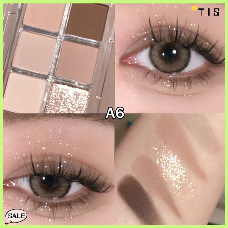 Follow Get New【TIS】 6 màu sắc Matte Eyeshadow Palette ánh sáng lung linh long lanh đất màu thấp bão hòa bóng mắt sắc tố lâu dài mỹ phẩm - 2