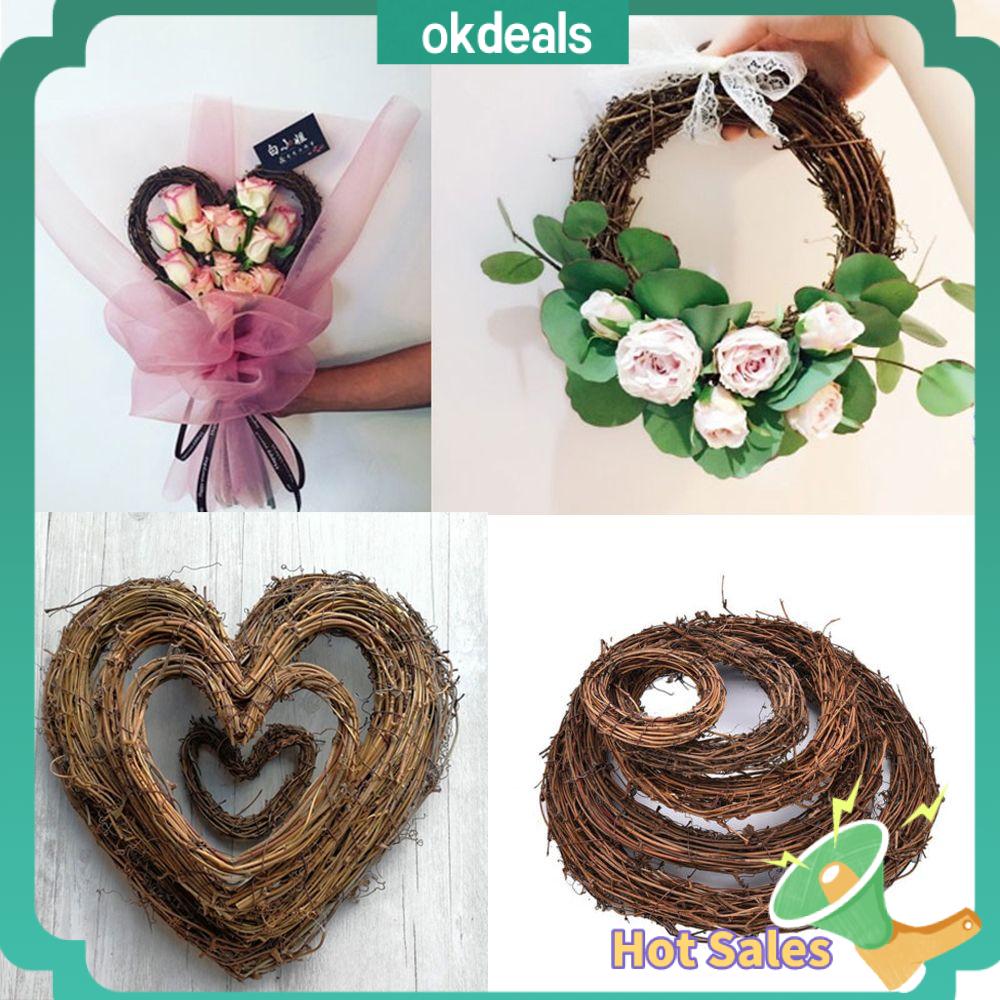 OKDEALS 10-30CM Lễ hội mây Trang trí giáng sinh Đồ trang trí cho bữa tiệc Xmas Cửa sổ treo Cầu mây Hình tròn / hình trái tim Wreath Wicker Vòng hoa mây