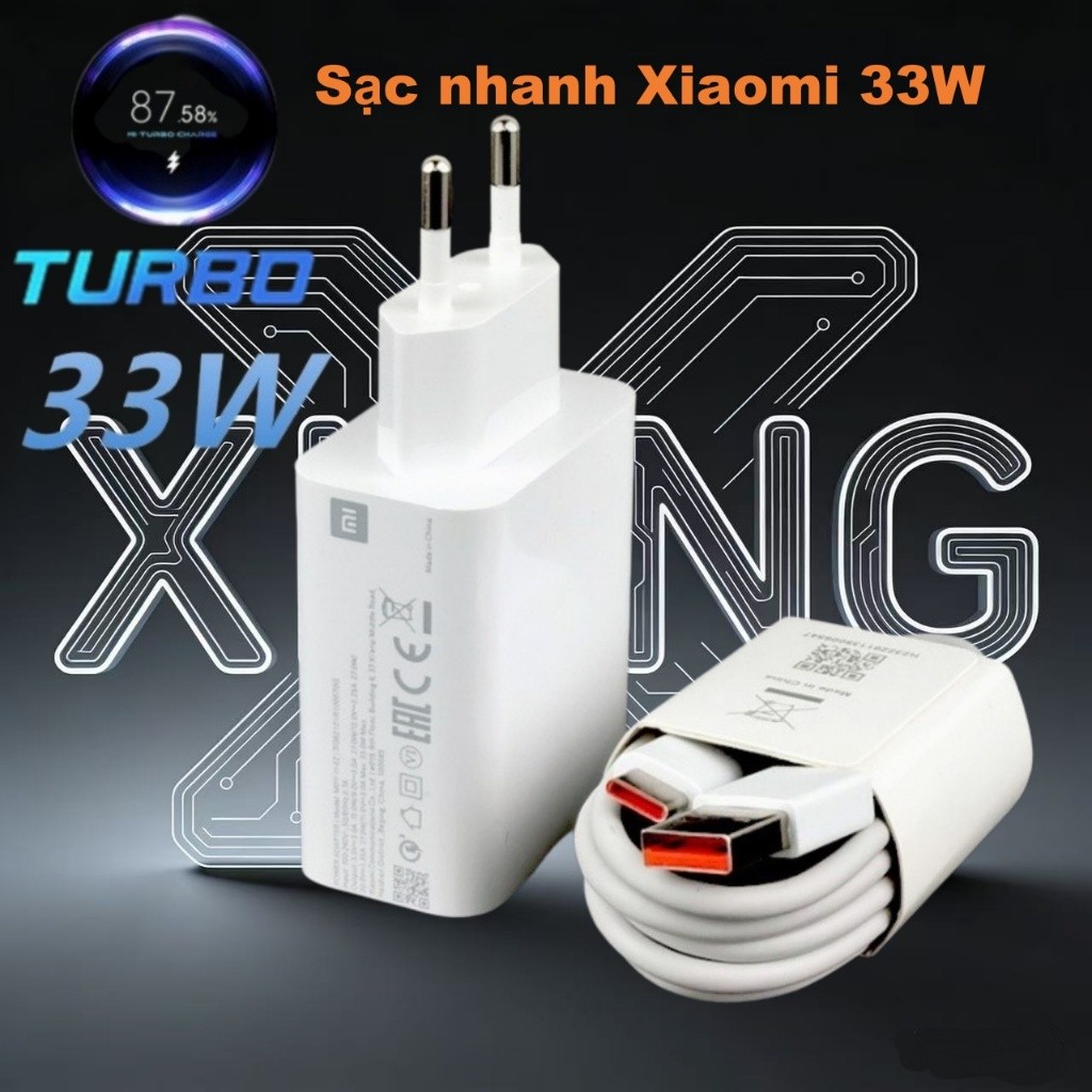 Bộ Sạc Nhanh Xiaomi 33W Chuẩn Mi Charge Turbo Kèm Cáp Type-C Cho Redmi Note Poco K40 BH