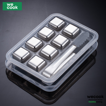 Đá vĩnh cửu Inox 304 WeCook cao cấp không tan lạnh sâu làm đá viên uống rượ u bi a (hộp từ 4 viên tặng kẹp gắp)| 013