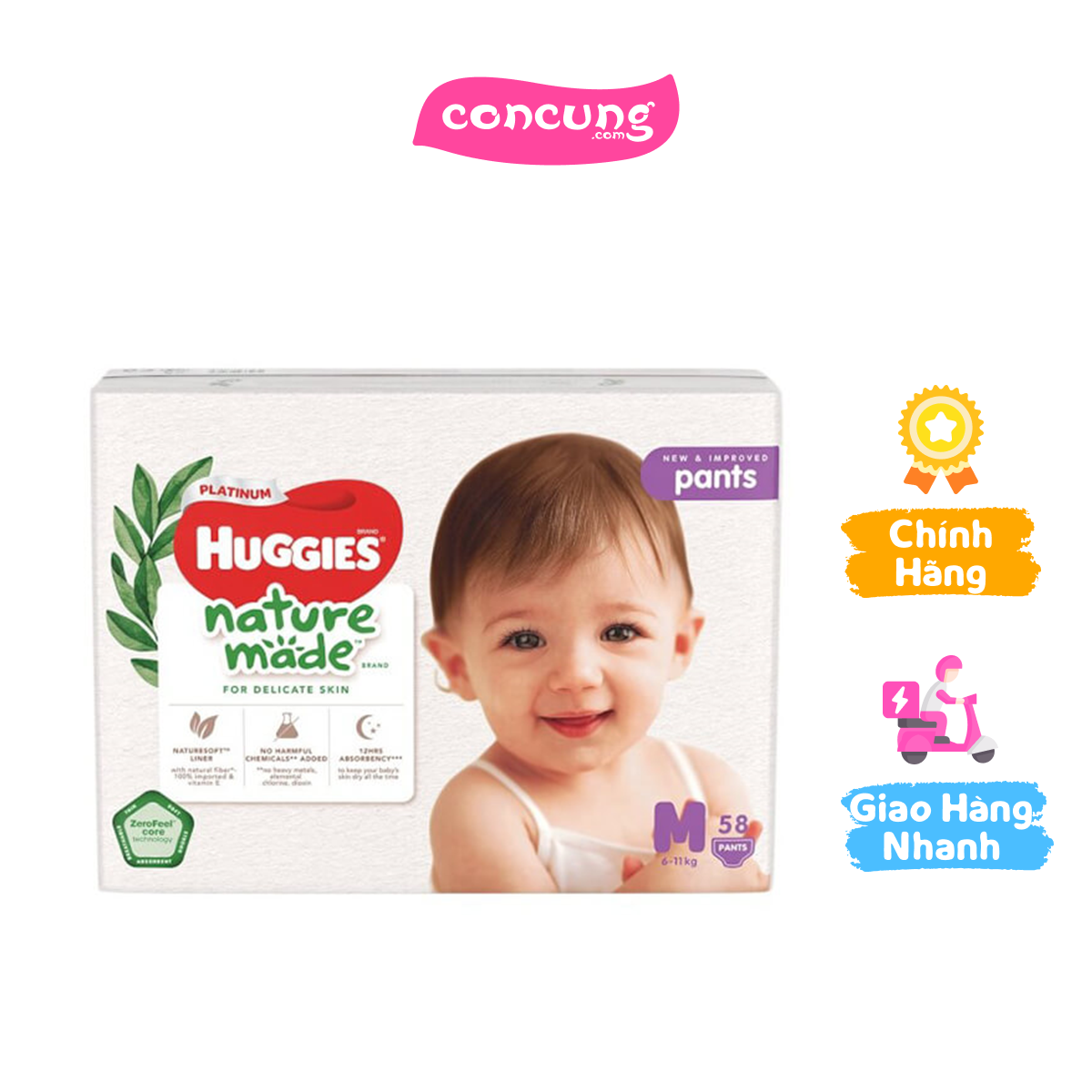 Tã quần siêu cao cấp Huggies Platinum Nature Made M 58 miếng