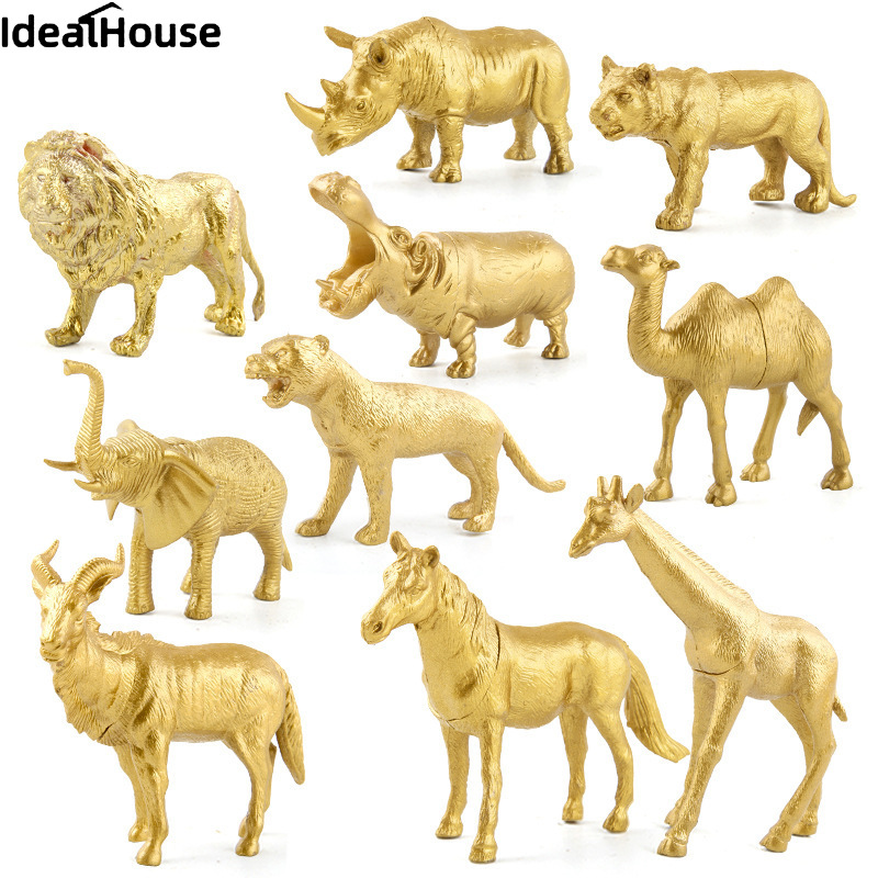IDealHouse Store Fast Delivery Forest Animal Model Gold Animals Figurines