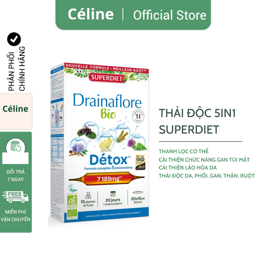 Nước uống thải độc da gan thận ruột phổi Detox 5in1 detox cơ thể nội địa Pháp NTDT
