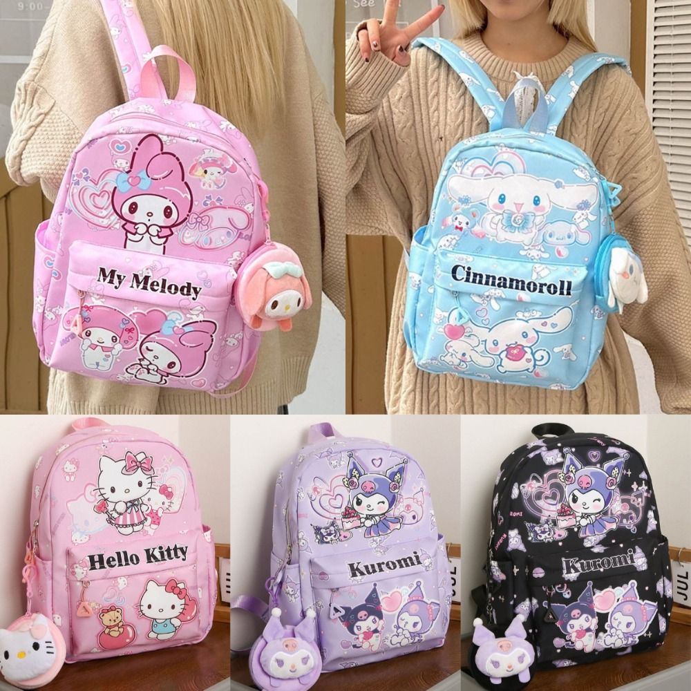 CSTUGE Hello Kitty Ba lô Sanrio Cinnamoroll Hoạt hình Cặp sách trẻ em Sức chứa lớn Cặp sách