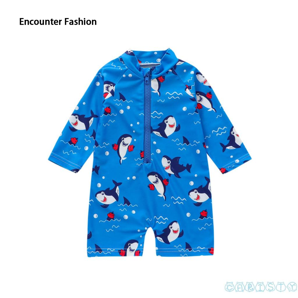 VOCKOO Cute shark print long sleeved standing neck swimsuit suitable for boys ราคา  157 บาท*ส่งฟรี