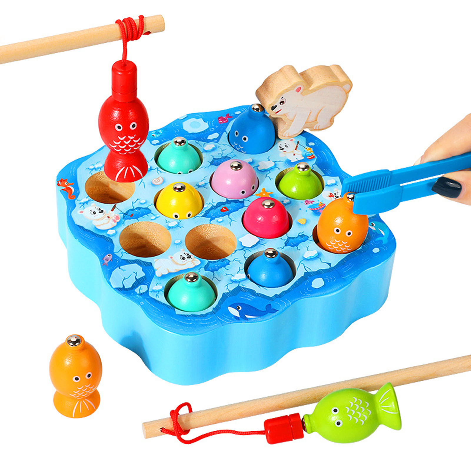 Uhh 1 bộ trò chơi trí tuệ đơn giản hoạt động phong phú phụ kiện thú vị đa chức năng từ nhận thức màu sắc gỗ Gấu bắc cực Trò chơi câu cá con trò chơi Câu Cá Trò chơi câu cá đơn giản