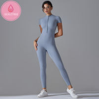 OzalCtree Yoga Set Women Zipper Short Sleeve one piece Gym suit Womens Sports Shapewear Solid Color Nylon Yoga Bodysuit