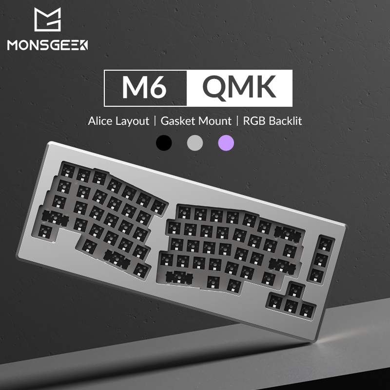 Monsgeek M6 Barebone Kit 65% Alice Phong Cách cơ có dây Nhôm Vòng đệm kín CNC Gắn Bàn Phím Hoán Đổi Phía Nam đèn nền RGB