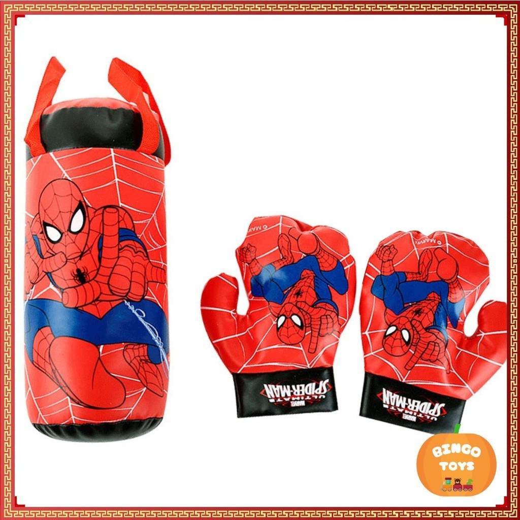Bộ đấm bốc trẻ em kèm găng tay, Bộ túi đấm bốc Boxing Người Nhện, Đồ Chơi Găng Tay Tập boxing Cho Bé