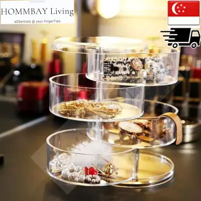 HommBay Transparent Clear Acrylic Jewellery Jewelry Rings Earrings Makeup Make up Accessories Accessory Cufflinks Display Storage Box Tray Case Holder Earring Organizer Organiser I 4 Layer Cylinder