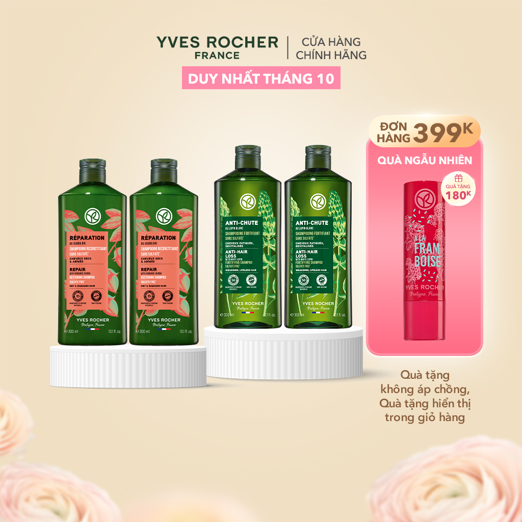 Combo 2 Dầu Gội Thiên Nhiên Không Sulfate Không Silicone Yves Rocher Shampoo 300mlx2 (nhiều phân loại)