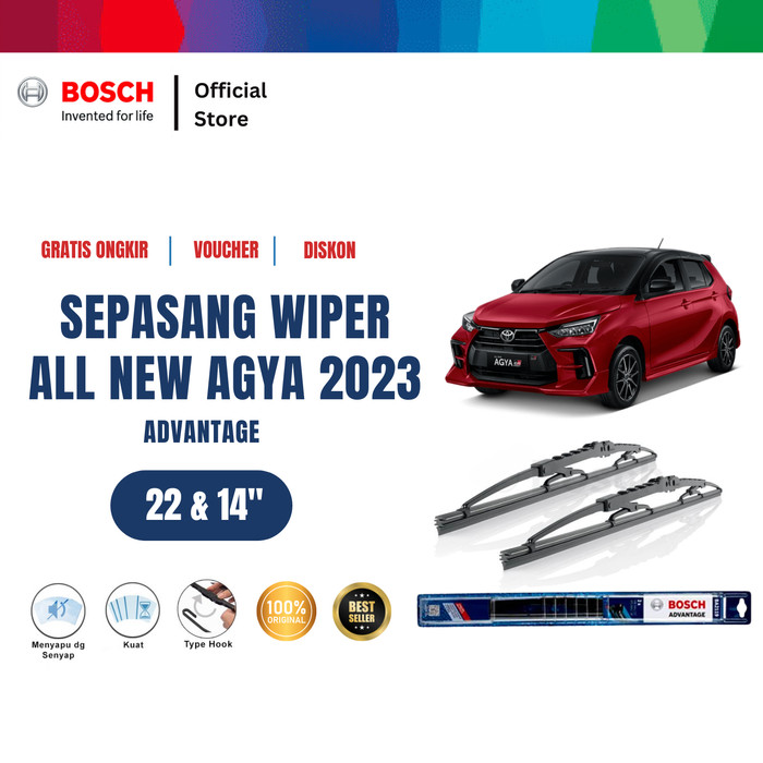 ⁠Bosch Wiper Mobil Toyota All New Agya Advantage 22 dan 14 inchi Harga 134,130 rupiah*Gratis Ongkir